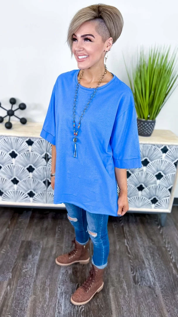 The ZigZag Stripe Short Sleeve Tops Blue Giving Ideas Top