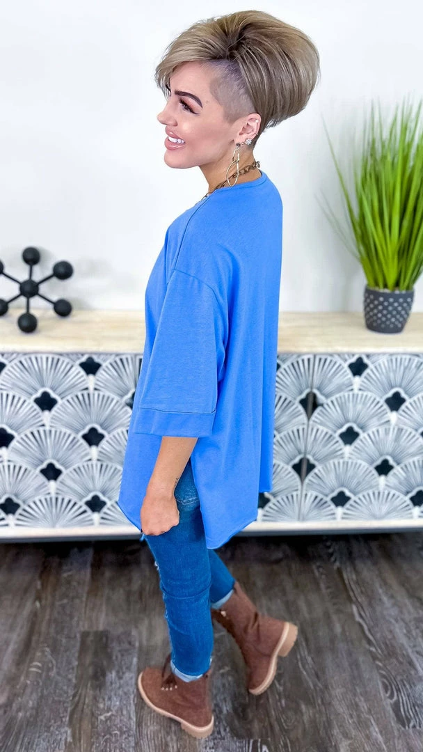 The ZigZag Stripe Short Sleeve Tops Blue Giving Ideas Top