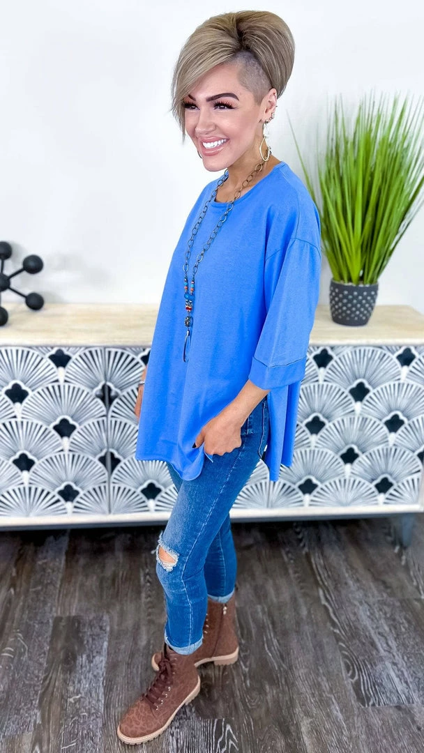 The ZigZag Stripe Short Sleeve Tops Blue Giving Ideas Top