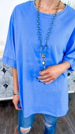 The ZigZag Stripe Short Sleeve Tops Blue Giving Ideas Top