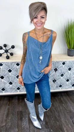 The ZigZag Stripe TOPS & TUNICS Blue Glam Gal Tank