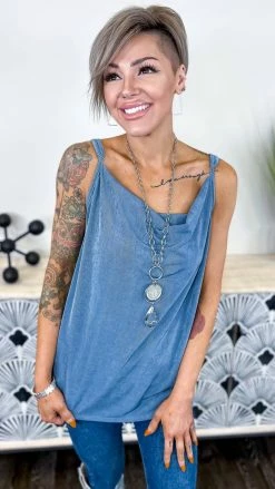 The ZigZag Stripe TOPS & TUNICS Blue Glam Gal Tank