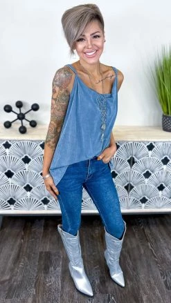 The ZigZag Stripe TOPS & TUNICS Blue Glam Gal Tank