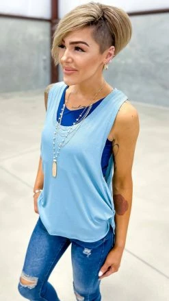 The ZigZag Stripe TOPS & TUNICS Blue Good Times Call Tank [NO RETURNS]