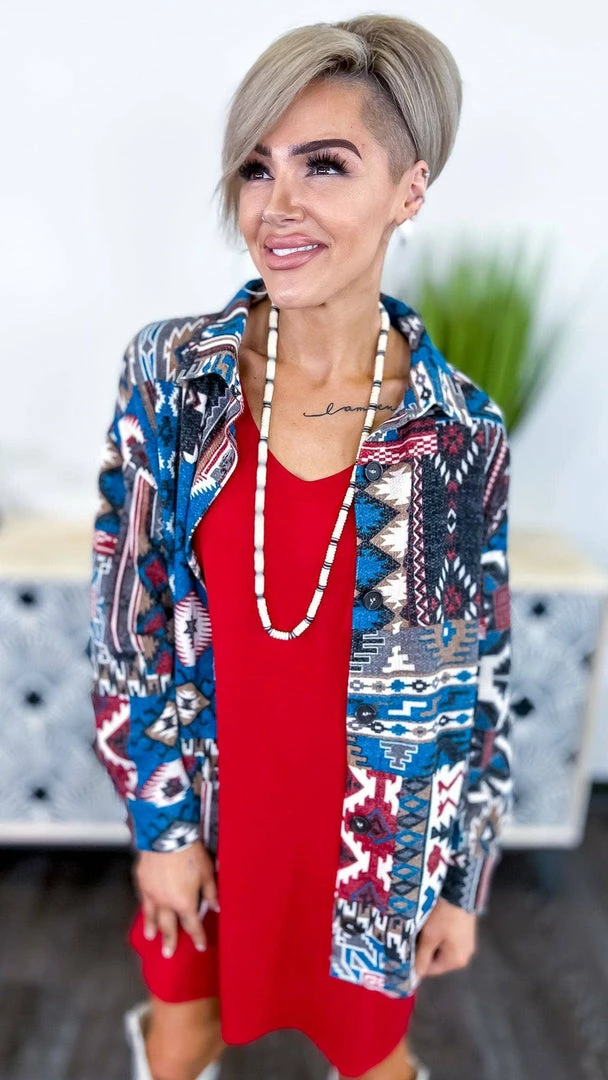 Zenana Shackets Blue Highland Trail Shacket