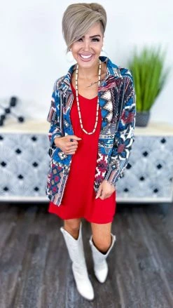 Zenana Shackets Blue Highland Trail Shacket