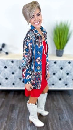 Zenana Shackets Blue Highland Trail Shacket