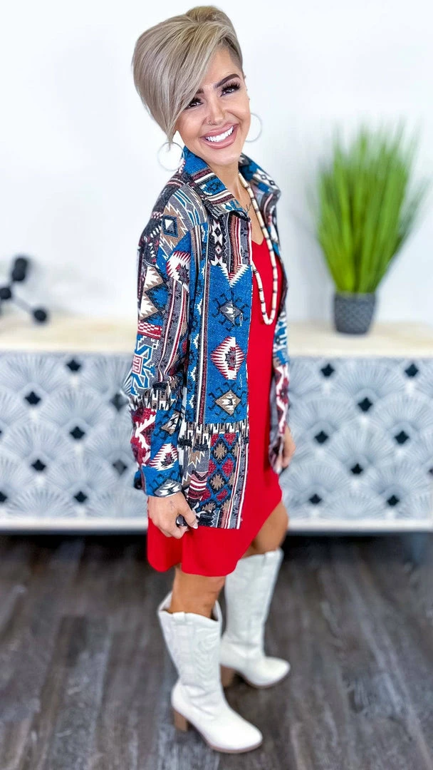 Zenana Shackets Blue Highland Trail Shacket