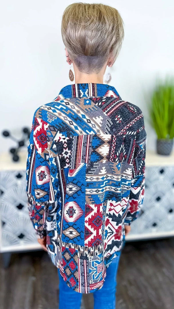 Zenana Shackets Blue Highland Trail Shacket