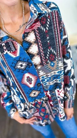 Zenana Shackets Blue Highland Trail Shacket