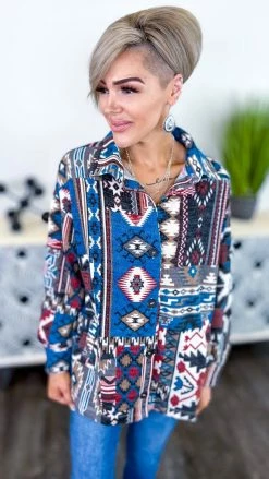 Zenana Shackets Blue Highland Trail Shacket