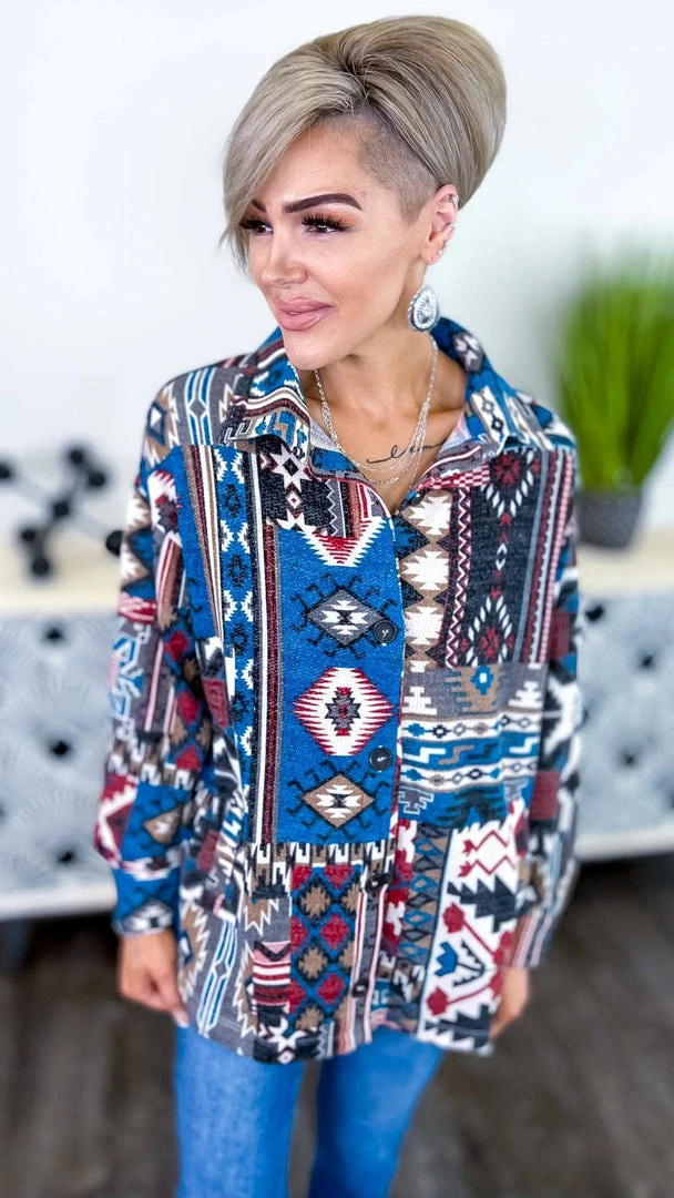 Zenana Shackets Blue Highland Trail Shacket