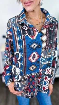 Zenana Shackets Blue Highland Trail Shacket