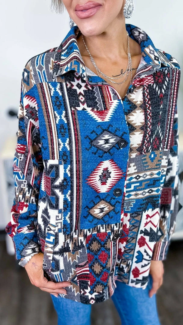 Zenana Shackets Blue Highland Trail Shacket