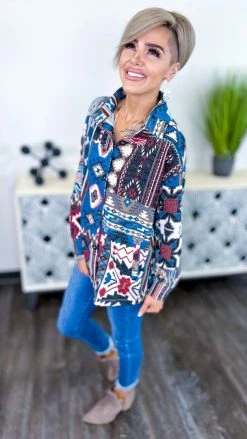 Zenana Shackets Blue Highland Trail Shacket