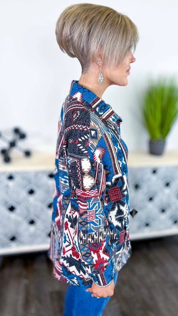 Zenana Shackets Blue Highland Trail Shacket