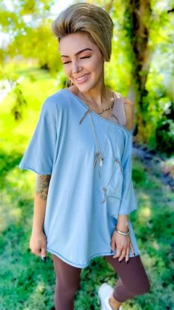 The ZigZag Stripe TOPS & TUNICS Blue Longing To Lounge Top [NO RETURNS]