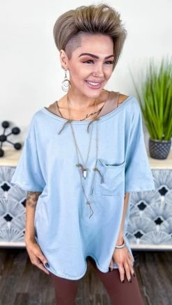 The ZigZag Stripe TOPS & TUNICS Blue Longing To Lounge Top [NO RETURNS]