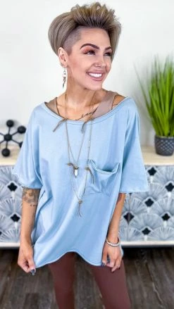 The ZigZag Stripe TOPS & TUNICS Blue Longing To Lounge Top [NO RETURNS]