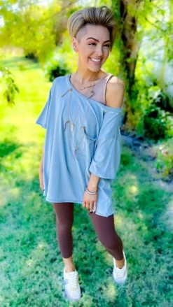 The ZigZag Stripe TOPS & TUNICS Blue Longing To Lounge Top [NO RETURNS]