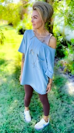 The ZigZag Stripe TOPS & TUNICS Blue Longing To Lounge Top [NO RETURNS]