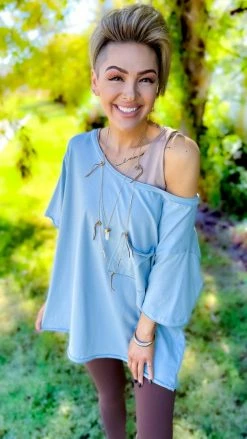 The ZigZag Stripe TOPS & TUNICS Blue Longing To Lounge Top [NO RETURNS]