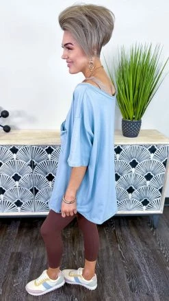 The ZigZag Stripe TOPS & TUNICS Blue Longing To Lounge Top [NO RETURNS]