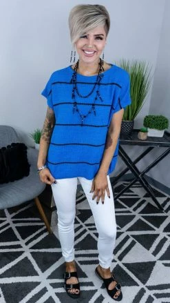 The ZigZag Stripe TOPS & TUNICS Blue Miss Popular Top