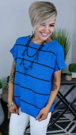 The ZigZag Stripe TOPS & TUNICS Blue Miss Popular Top