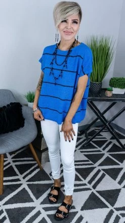 The ZigZag Stripe TOPS & TUNICS Blue Miss Popular Top