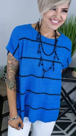 The ZigZag Stripe TOPS & TUNICS Blue Miss Popular Top