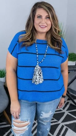 The ZigZag Stripe TOPS & TUNICS Blue Miss Popular Top