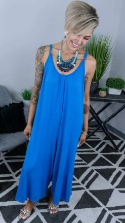 The ZigZag Stripe Blue Modern Style Jumpsuit [NO RETURNS] JUMPSUITS & ROMPERS