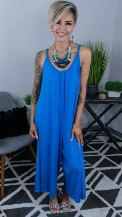 The ZigZag Stripe Blue Modern Style Jumpsuit [NO RETURNS] JUMPSUITS & ROMPERS