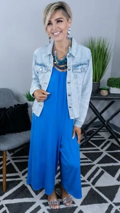 The ZigZag Stripe Blue Modern Style Jumpsuit [NO RETURNS] JUMPSUITS & ROMPERS