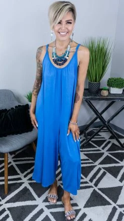 The ZigZag Stripe Blue Modern Style Jumpsuit [NO RETURNS] JUMPSUITS & ROMPERS