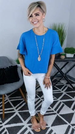 The ZigZag Stripe Blue Satisfy Me Top [NO RETURNS]