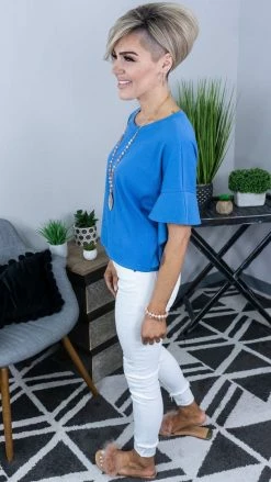 The ZigZag Stripe Blue Satisfy Me Top [NO RETURNS]