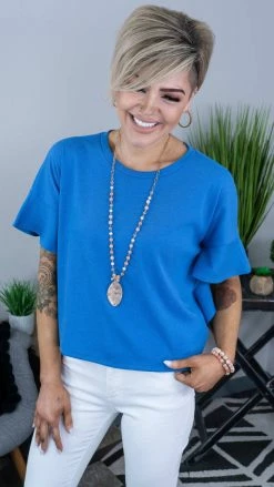 The ZigZag Stripe Blue Satisfy Me Top [NO RETURNS]