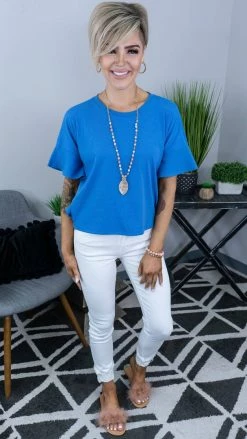 The ZigZag Stripe Blue Satisfy Me Top [NO RETURNS]