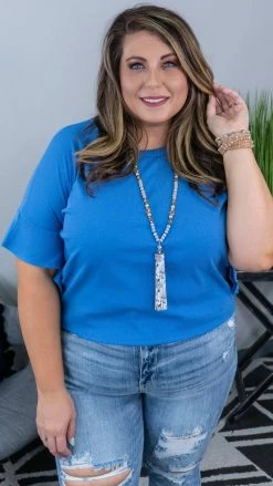 The ZigZag Stripe Blue Satisfy Me Top [NO RETURNS]