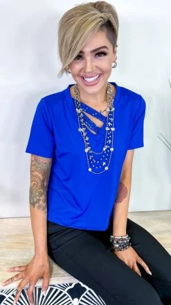 The ZigZag Stripe TOPS & TUNICS Blue Sequin Sensation Top