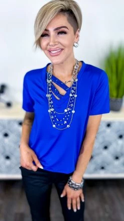 The ZigZag Stripe TOPS & TUNICS Blue Sequin Sensation Top