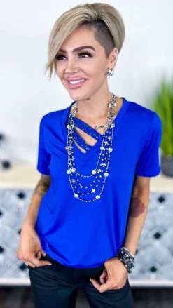 The ZigZag Stripe TOPS & TUNICS Blue Sequin Sensation Top