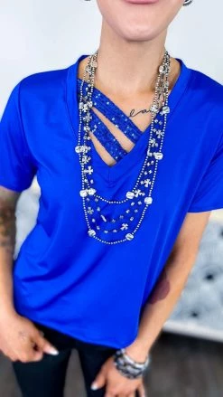 The ZigZag Stripe TOPS & TUNICS Blue Sequin Sensation Top