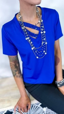 The ZigZag Stripe TOPS & TUNICS Blue Sequin Sensation Top