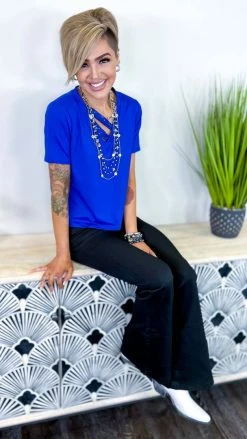 The ZigZag Stripe TOPS & TUNICS Blue Sequin Sensation Top