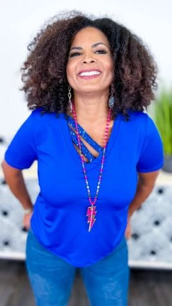 The ZigZag Stripe TOPS & TUNICS Blue Sequin Sensation Top