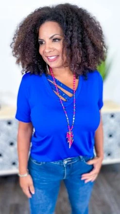 The ZigZag Stripe TOPS & TUNICS Blue Sequin Sensation Top