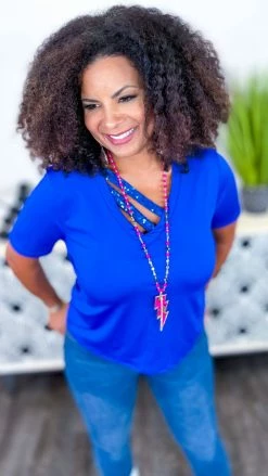 The ZigZag Stripe TOPS & TUNICS Blue Sequin Sensation Top